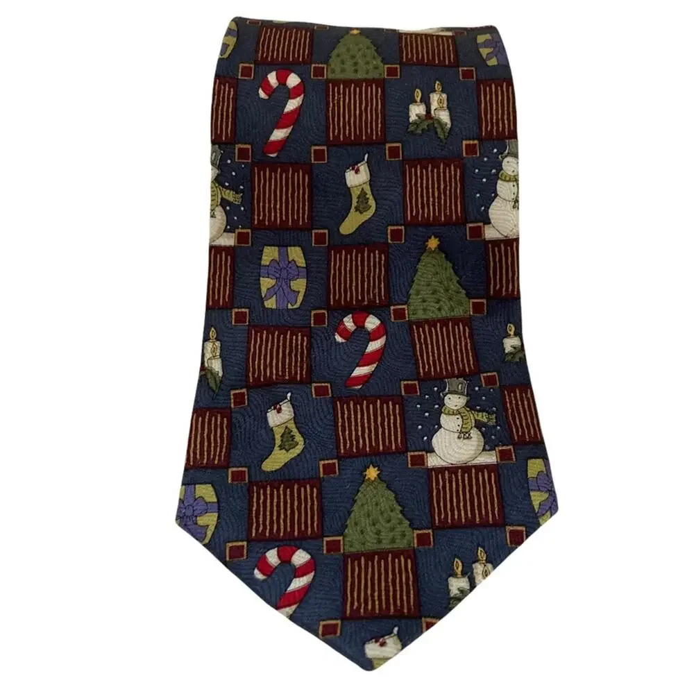 XYZ INC. Christmas Holiday neck tie Christmas tree candy cane snowman stocking